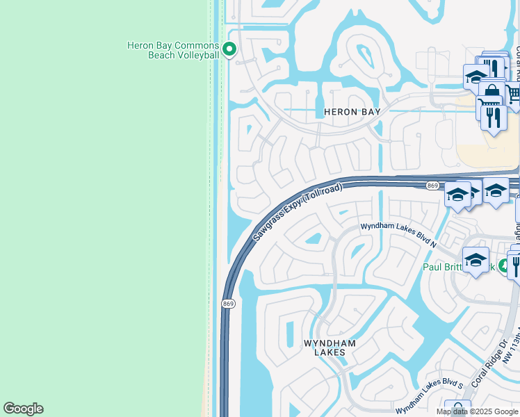 map of restaurants, bars, coffee shops, grocery stores, and more near 12573 Northwest 56th Drive in Coral Springs
