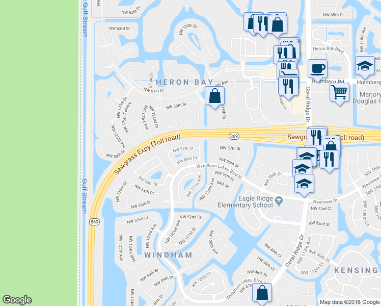 map of restaurants, bars, coffee shops, grocery stores, and more near 5635 Northwest 122nd Avenue in Coral Springs