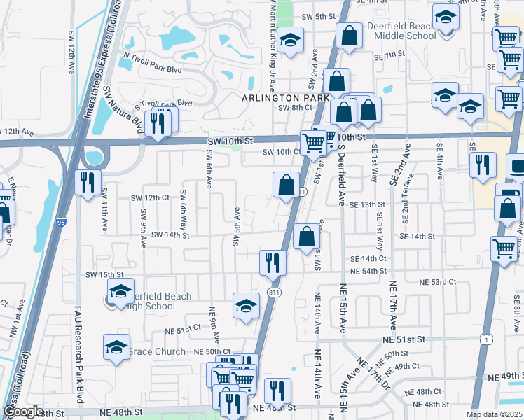 map of restaurants, bars, coffee shops, grocery stores, and more near 405 Southwest 12th Court in Deerfield Beach