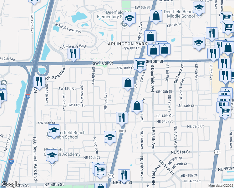 map of restaurants, bars, coffee shops, grocery stores, and more near 1331 South Dixie Highway in Deerfield Beach