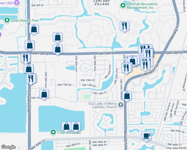 map of restaurants, bars, coffee shops, grocery stores, and more near 2860 Waterford Drive South in Deerfield Beach