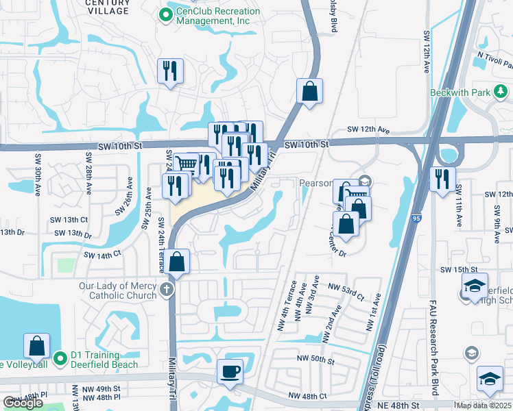 map of restaurants, bars, coffee shops, grocery stores, and more near 1240 South Military Trail in Deerfield Beach