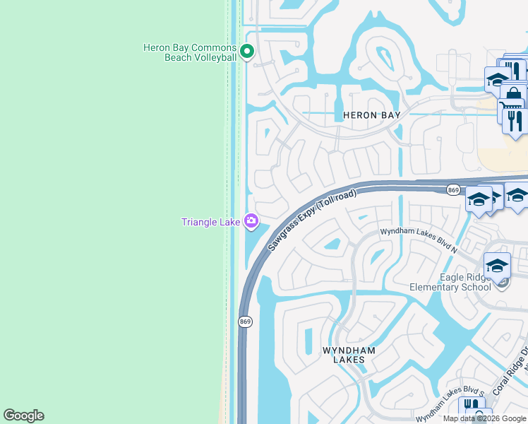 map of restaurants, bars, coffee shops, grocery stores, and more near in Coral Springs