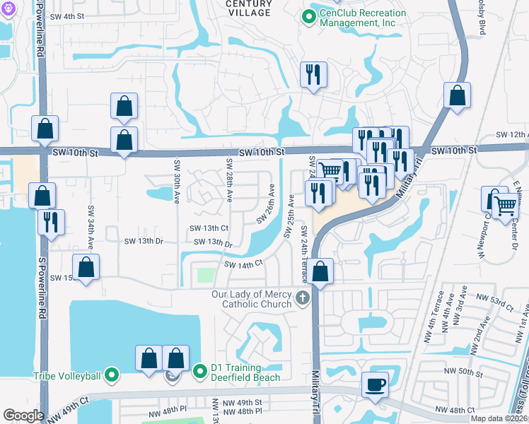 map of restaurants, bars, coffee shops, grocery stores, and more near 1293 Southwest 26th Avenue in Deerfield Beach