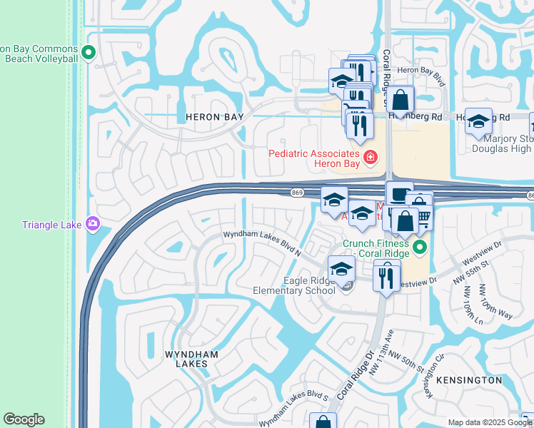 map of restaurants, bars, coffee shops, grocery stores, and more near 5673 Northwest 120th Avenue in Coral Springs