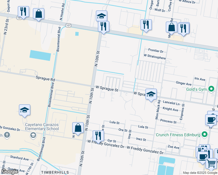 map of restaurants, bars, coffee shops, grocery stores, and more near 721 DFW Drive in Edinburg