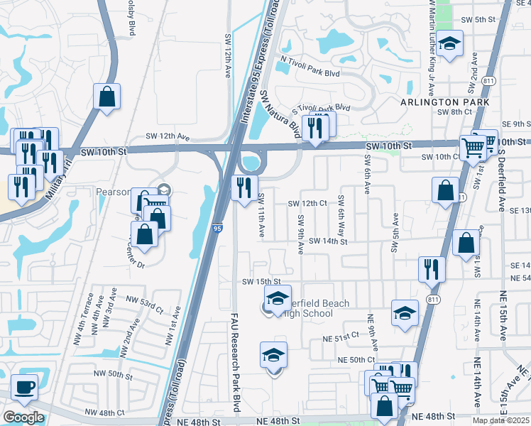 map of restaurants, bars, coffee shops, grocery stores, and more near 1260 Southwest 11th Avenue in Deerfield Beach