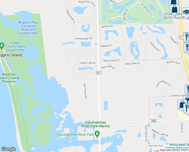 map of restaurants, bars, coffee shops, grocery stores, and more near 13966 Old Coast Road in Naples
