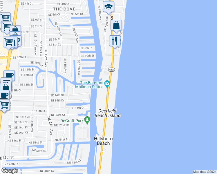 map of restaurants, bars, coffee shops, grocery stores, and more near 1207 Florida A1A in Hillsboro Beach