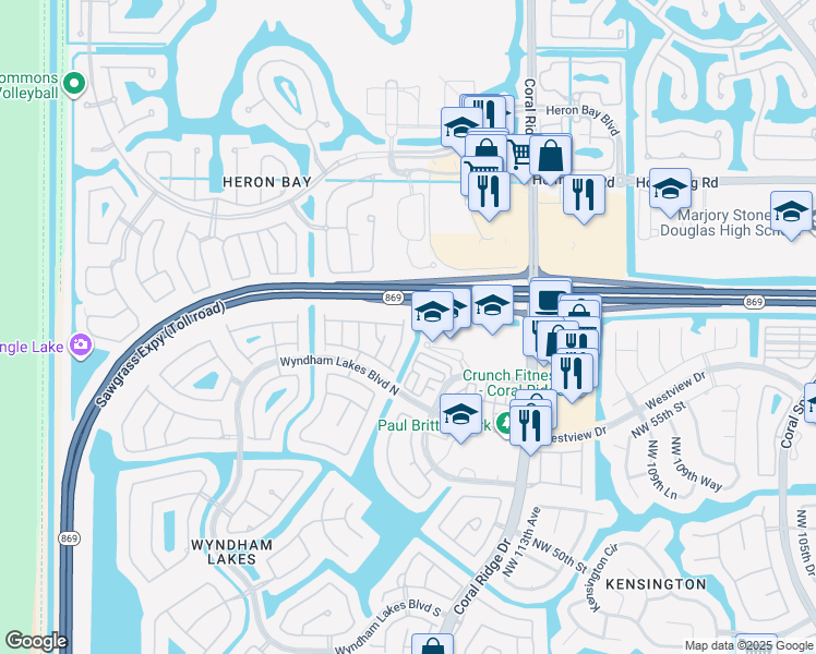 map of restaurants, bars, coffee shops, grocery stores, and more near 5665 Northwest 117th Avenue in Coral Springs