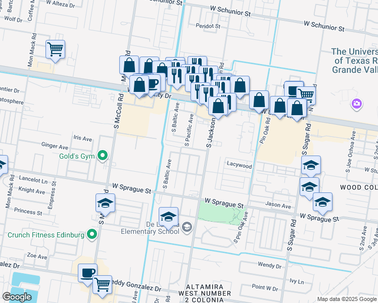 map of restaurants, bars, coffee shops, grocery stores, and more near 2219 West Champion Street in Edinburg