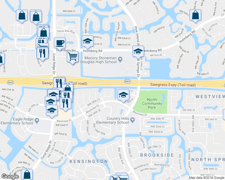 map of restaurants, bars, coffee shops, grocery stores, and more near 5665 Northwest 106th Way in Pompano Beach