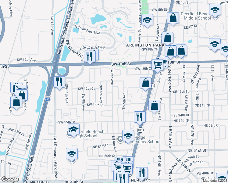 map of restaurants, bars, coffee shops, grocery stores, and more near 1311 Southwest 6th Avenue in Deerfield Beach