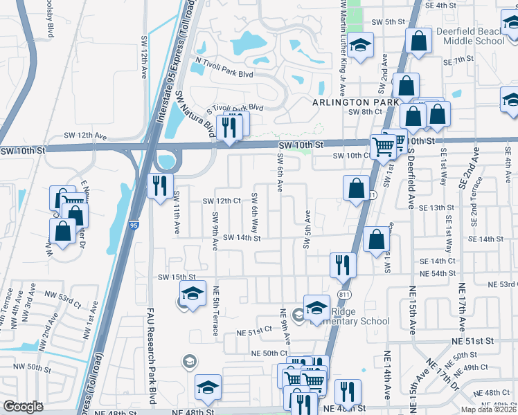 map of restaurants, bars, coffee shops, grocery stores, and more near 1271 Southwest 6th Way in Deerfield Beach
