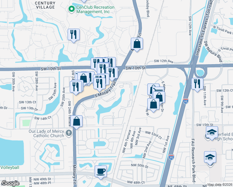 map of restaurants, bars, coffee shops, grocery stores, and more near 1228 South Military Trail in Deerfield Beach