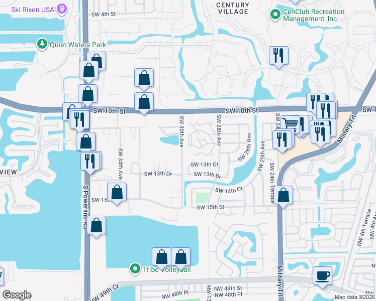 map of restaurants, bars, coffee shops, grocery stores, and more near 2914 Waterford Drive South in Deerfield Beach