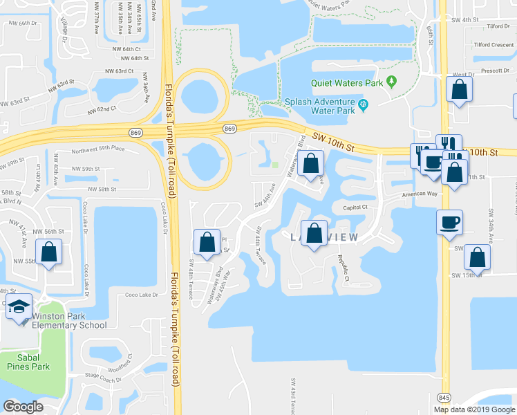 map of restaurants, bars, coffee shops, grocery stores, and more near 1185 Southwest 44th Way in Deerfield Beach