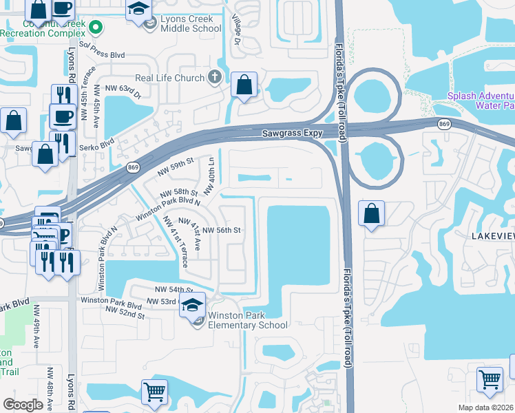 map of restaurants, bars, coffee shops, grocery stores, and more near 3714 Coco Lake Drive in Coconut Creek