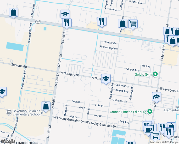 map of restaurants, bars, coffee shops, grocery stores, and more near 4001 Hawthorne Avenue in Edinburg