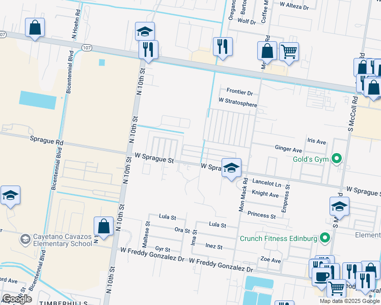 map of restaurants, bars, coffee shops, grocery stores, and more near 4001 Hawthorne Avenue in Edinburg
