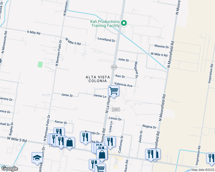 map of restaurants, bars, coffee shops, grocery stores, and more near 2900 El Ranchito Circle in Mission