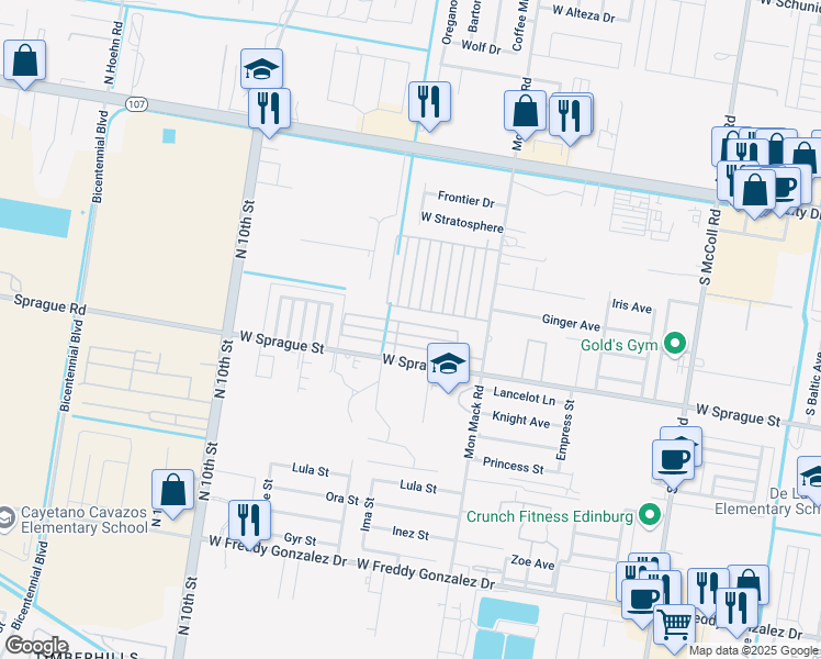 map of restaurants, bars, coffee shops, grocery stores, and more near 3809 Hawthorne Avenue in Edinburg