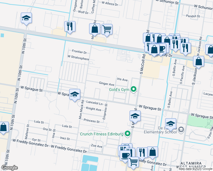 map of restaurants, bars, coffee shops, grocery stores, and more near 3325 Palace Street in Edinburg