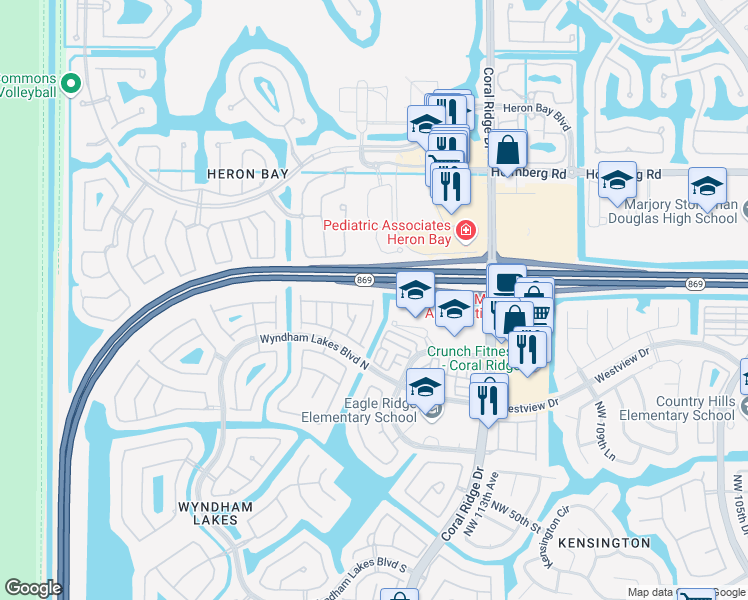 map of restaurants, bars, coffee shops, grocery stores, and more near Northwest 117th Avenue in Tamarac