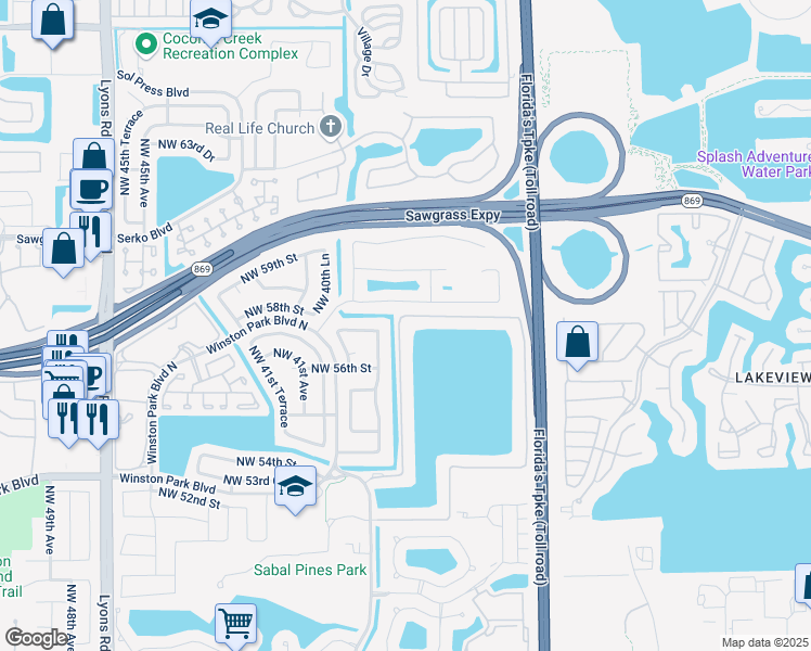 map of restaurants, bars, coffee shops, grocery stores, and more near 3714 Coco Lake Drive in Coconut Creek