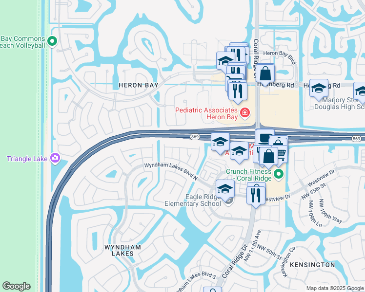 map of restaurants, bars, coffee shops, grocery stores, and more near 5673 Northwest 120th Avenue in Coral Springs