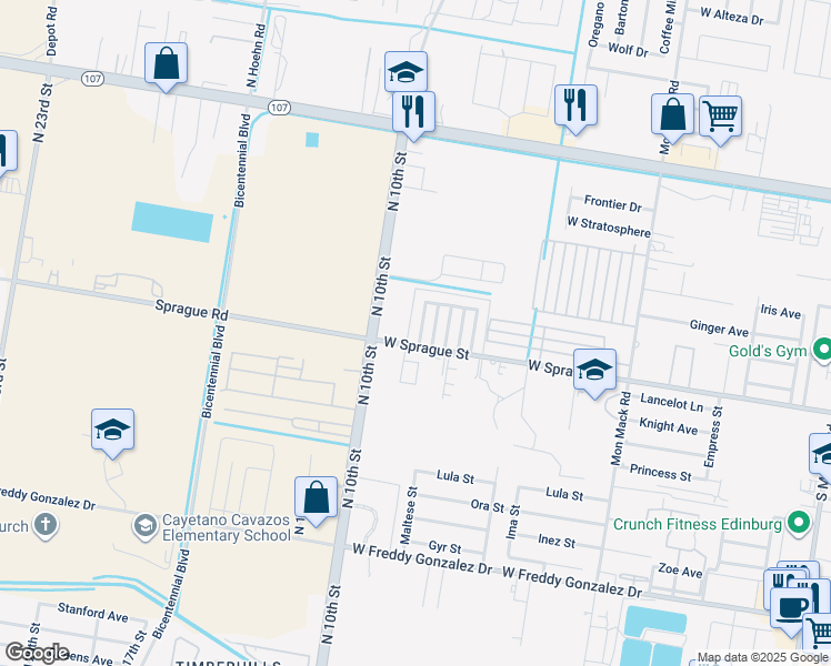 map of restaurants, bars, coffee shops, grocery stores, and more near 721 DFW Drive in Edinburg