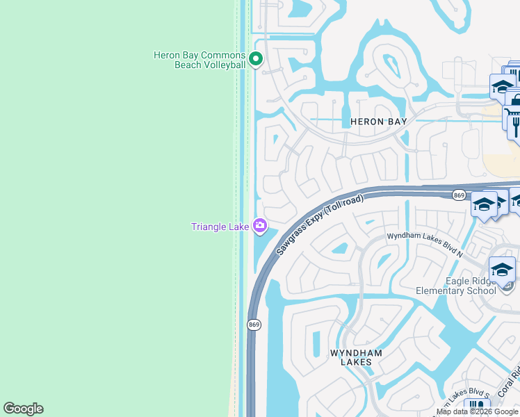 map of restaurants, bars, coffee shops, grocery stores, and more near in Coral Springs