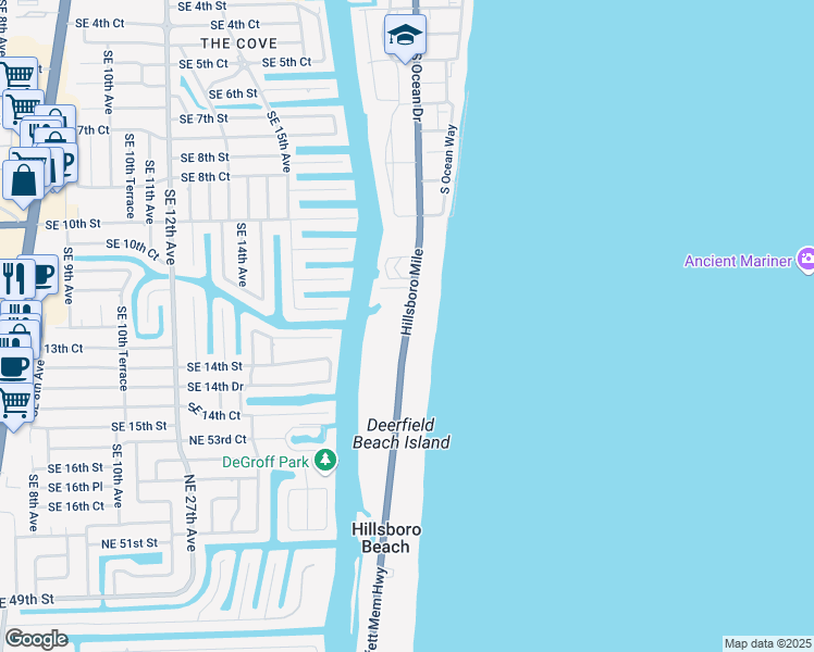 map of restaurants, bars, coffee shops, grocery stores, and more near 1207 Florida A1A in Hillsboro Beach