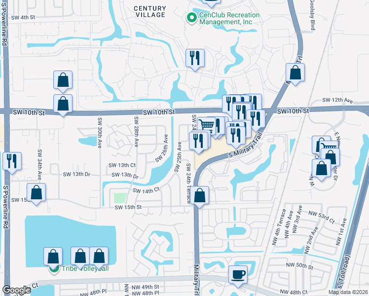 map of restaurants, bars, coffee shops, grocery stores, and more near 1261 Southwest 25th Avenue in Deerfield Beach