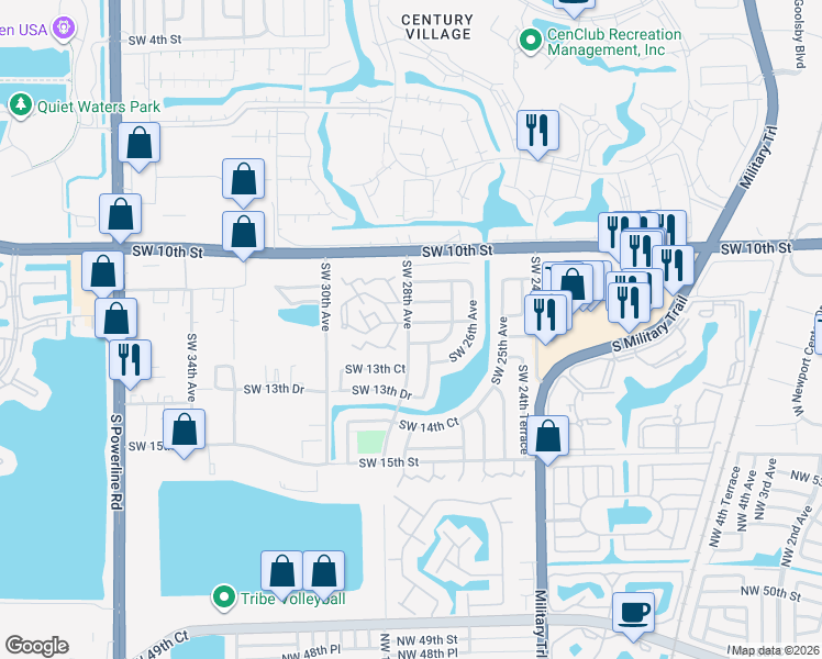 map of restaurants, bars, coffee shops, grocery stores, and more near 2938 Southwest 12th Street in Deerfield Beach
