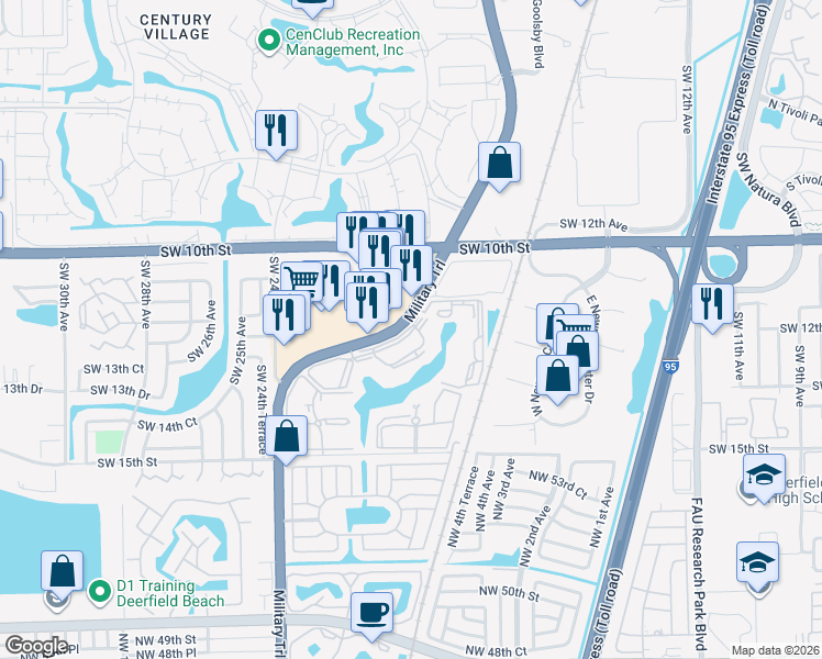 map of restaurants, bars, coffee shops, grocery stores, and more near 1240 South Military Trail in Deerfield Beach