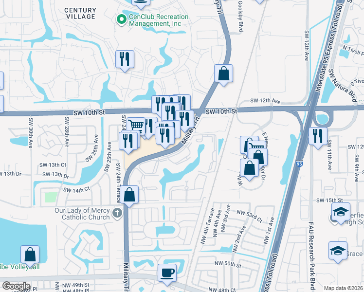 map of restaurants, bars, coffee shops, grocery stores, and more near 1240 South Military Trail in Deerfield Beach