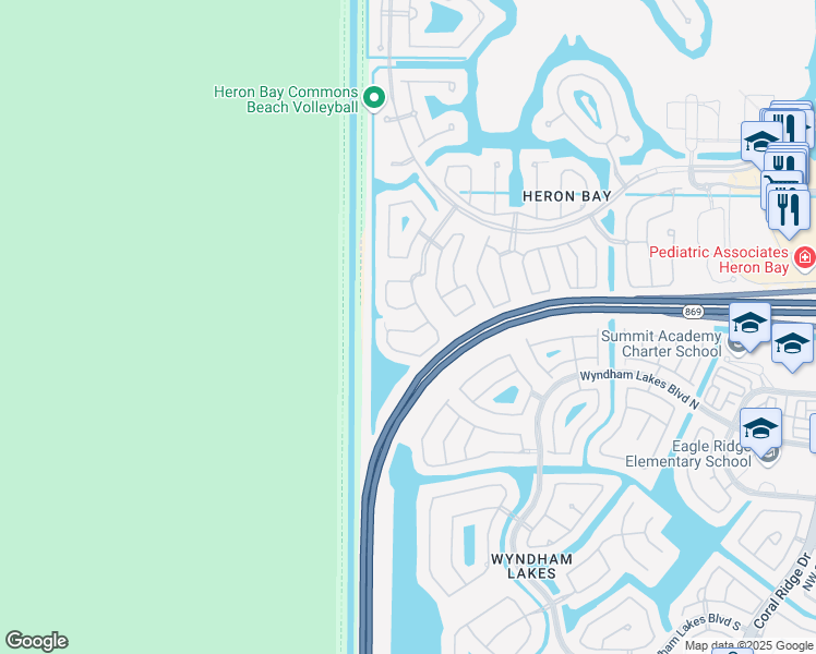 map of restaurants, bars, coffee shops, grocery stores, and more near 12573 Northwest 56th Drive in Coral Springs