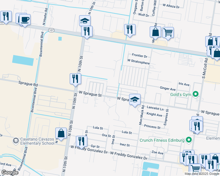 map of restaurants, bars, coffee shops, grocery stores, and more near 4001 Hawthorne Avenue in Edinburg