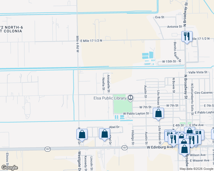 map of restaurants, bars, coffee shops, grocery stores, and more near 906 Noelia Street in Edcouch
