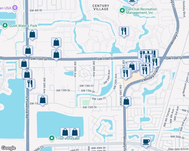 map of restaurants, bars, coffee shops, grocery stores, and more near 2938 Southwest 12th Street in Deerfield Beach