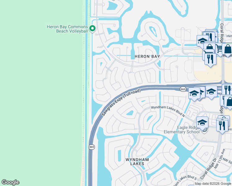 map of restaurants, bars, coffee shops, grocery stores, and more near 5601 Northwest 125th Avenue in Coral Springs