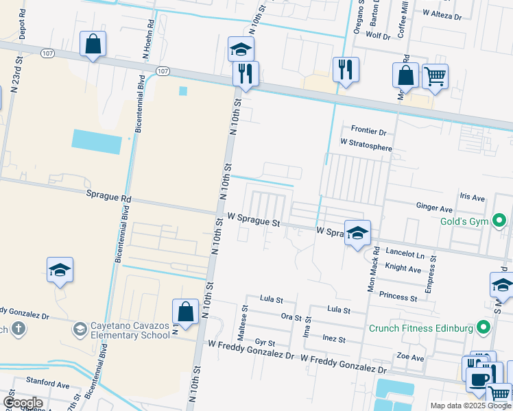 map of restaurants, bars, coffee shops, grocery stores, and more near 721 DFW Drive in Edinburg