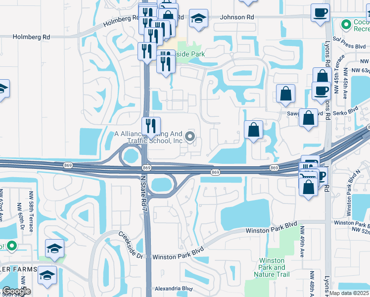 map of restaurants, bars, coffee shops, grocery stores, and more near 5610 Northwest 61st Street in Margate
