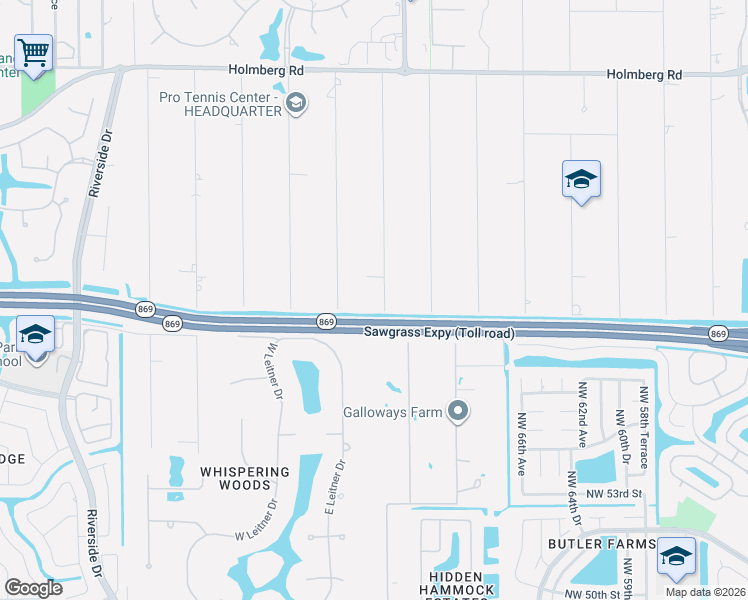map of restaurants, bars, coffee shops, grocery stores, and more near 5745 Northwest 72nd Way in Parkland