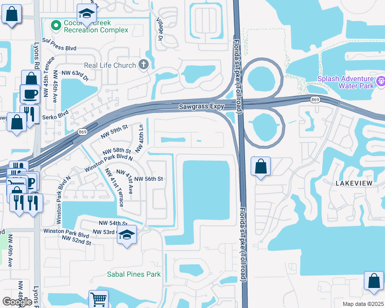 map of restaurants, bars, coffee shops, grocery stores, and more near 3694 Coco Lake Drive in Coconut Creek