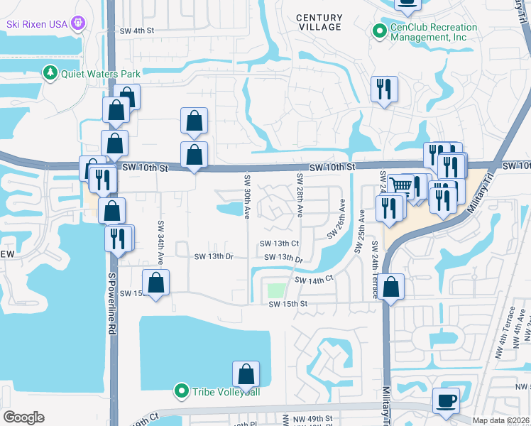 map of restaurants, bars, coffee shops, grocery stores, and more near 2946 Waterford Drive North in Deerfield Beach