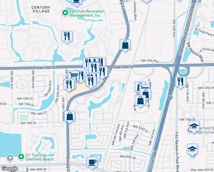 map of restaurants, bars, coffee shops, grocery stores, and more near 1357 South Military Trail in Deerfield Beach