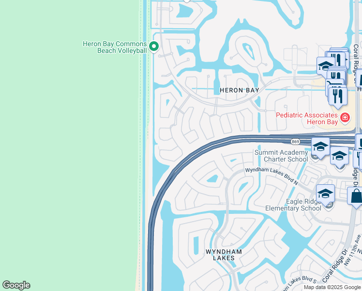 map of restaurants, bars, coffee shops, grocery stores, and more near 5643 Northwest 125th Avenue in Coral Springs