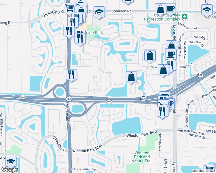 map of restaurants, bars, coffee shops, grocery stores, and more near 5832 Eagle Cay Terrace in Coconut Creek